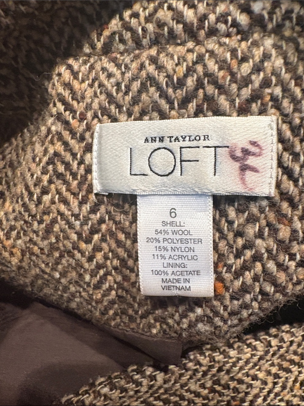 LOFT Trench Coat Herringbone Tweed Belted in Brown Size 6P - Picture 8 of 8